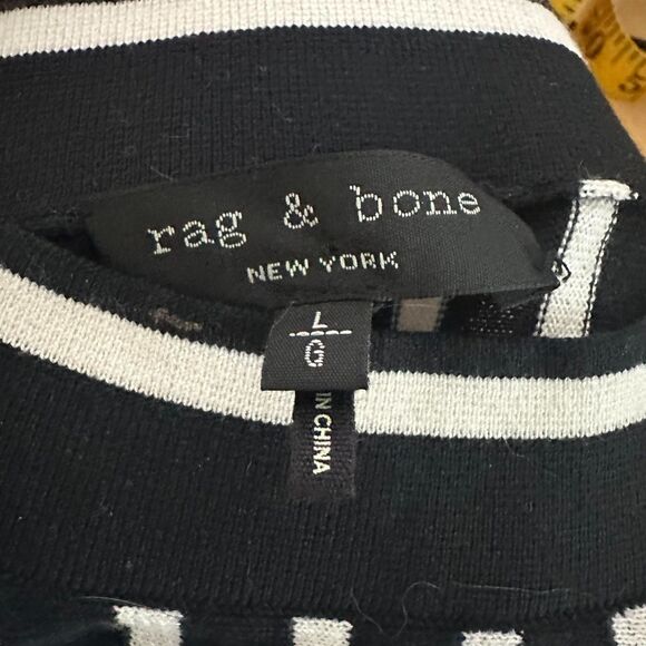 Rag & Bone Silk Cotton Stripe Knit Tank L Sleeveless Mock Neck Minimalist Mod - Picture 9 of 9